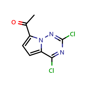 Chemical structure of 1-{2,4-dichloropyrrolo[2,1-f][1,2,4]triazin-7-yl}ethan-1-one , CAS 1782497-33-9, AChemBlock S78388
