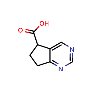 Chemical structure of 5H,6H,7H-cyclopenta[d]pyrimidine-5-carboxylic acid , CAS 1782200-35-4, AChemBlock S78401