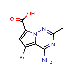 Chemical structure of 4-amino-5-bromo-2-methylpyrrolo[2,1-f][1,2,4]triazine-7-carboxylic acid , CAS 1781956-45-3, AChemBlock S78403