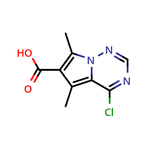Chemical structure of 4-chloro-5,7-dimethylpyrrolo[2,1-f][1,2,4]triazine-6-carboxylic acid , CAS 1781902-78-0, AChemBlock S78404