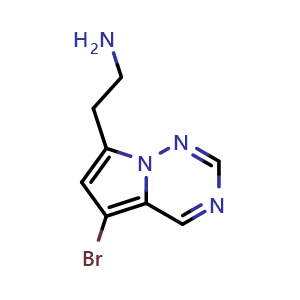 Chemical structure of 2-{5-bromopyrrolo[2,1-f][1,2,4]triazin-7-yl}ethan-1-amine , CAS 1781830-19-0, AChemBlock S78410