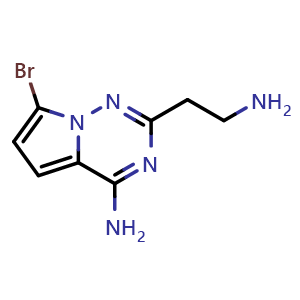 Chemical structure of 2-(2-Aminoethyl)-7-bromopyrrolo[2,1-f][1,2,4]triazin-4-amine , CAS 1781753-47-6, AChemBlock S78414