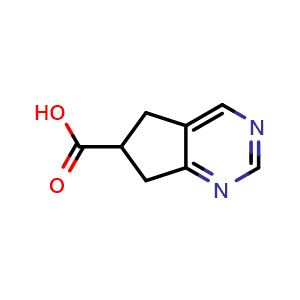 Chemical structure of 5H,6H,7H-cyclopenta[d]pyrimidine-6-carboxylic acid , CAS 1780283-33-1, AChemBlock S78472