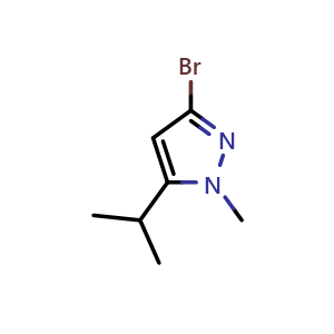 Chemical structure of 3-bromo-5-isopropyl-1-methyl-pyrazole , CAS 1779857-28-1, AChemBlock S78482