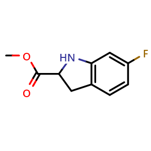 Chemical structure of methyl 6-fluoroindoline-2-carboxylate , CAS 1779447-03-8, AChemBlock S78489