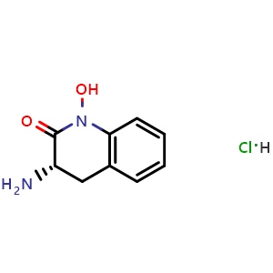 Chemical structure of (3S)-3-amino-1-hydroxy-1,2,3,4-tetrahydroquinolin-2-one hydrochloride , CAS 177943-33-8, AChemBlock S78490