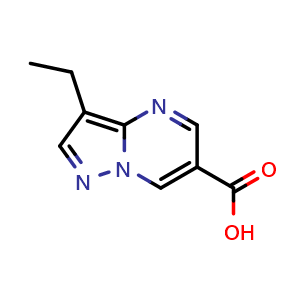 Chemical structure of 3-ethylpyrazolo[1,5-a]pyrimidine-6-carboxylic acid , CAS 1779128-22-1, AChemBlock S78495