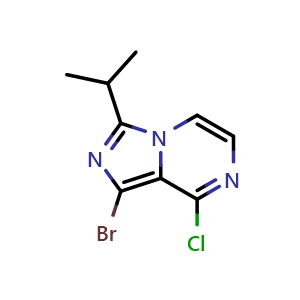 Chemical structure of 1-bromo-8-chloro-3-(propan-2-yl)imidazo[1,5-a]pyrazine , CAS 1777823-16-1, AChemBlock S78500