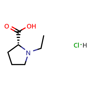 Chemical structure of (2R)-1-ethylpyrrolidine-2-carboxylic acid hydrochloride , CAS 1777812-89-1, AChemBlock S78501