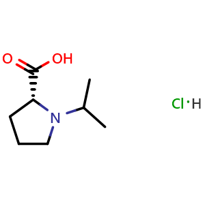 Chemical structure of (2R)-1-(propan-2-yl)pyrrolidine-2-carboxylic acid hydrochloride , CAS 1777812-77-7, AChemBlock S78503
