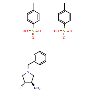 Chemical structure of (3R,4R)-1-benzyl-4-fluoropyrrolidin-3-amine; bis(4-methylbenzene-1-sulfonic acid) , CAS 1776113-97-3, AChemBlock S78505