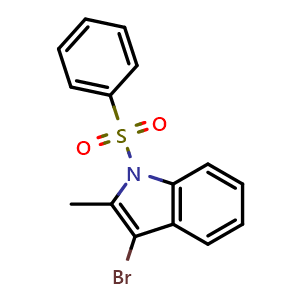 Chemical structure of 1-(benzenesulfonyl)-3-bromo-2-methyl-1H-indole , CAS 177274-66-7, AChemBlock S78517