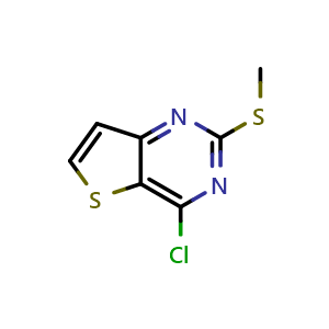 Chemical structure of 4-chloro-2-(methylsulfanyl)thieno[3,2-d]pyrimidine , CAS 176530-47-5, AChemBlock S78528