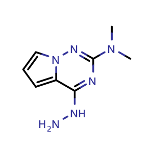 Chemical structure of 4-hydrazinyl-N,N-dimethylpyrrolo[2,1-f][1,2,4]triazin-2-amine , CAS 175726-68-8, AChemBlock S78546