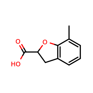 Chemical structure of 7-methyl-2,3-dihydro-1-benzofuran-2-carboxylic acid , CAS 17359-46-5, AChemBlock S78584