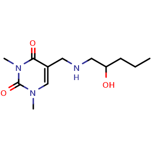 Chemical structure of 5-[(2-hydroxypentylamino)methyl]-1,3-dimethyl-pyrimidine-2,4-dione , CAS 1713178-79-0, AChemBlock S78601