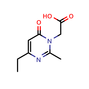 Chemical structure of 2-(4-ethyl-2-methyl-6-oxo-1,6-dihydropyrimidin-1-yl)acetic acid , CAS 1710833-98-9, AChemBlock S78605