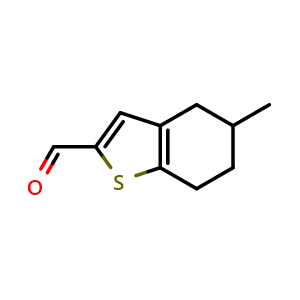 Chemical structure of 5-methyl-4,5,6,7-tetrahydro-1-benzothiophene-2-carbaldehyde , CAS 1710661-21-4, AChemBlock S78608