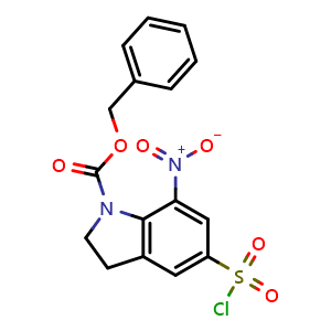 Chemical structure of benzyl 5-chlorosulfonyl-7-nitro-indoline-1-carboxylate , CAS 1710628-73-1, AChemBlock S78609