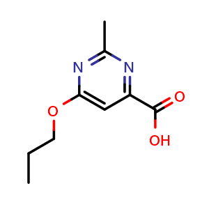 Chemical structure of 2-methyl-6-propoxypyrimidine-4-carboxylic acid , CAS 1708380-10-2, AChemBlock S78624