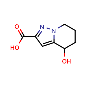 Chemical structure of 4-hydroxy-4H,5H,6H,7H-pyrazolo[1,5-a]pyridine-2-carboxylic acid , CAS 1707737-31-2, AChemBlock S78631