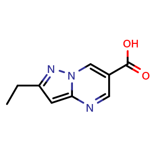 Chemical structure of 2-ethylpyrazolo[1,5-a]pyrimidine-6-carboxylic acid , CAS 1707575-91-4, AChemBlock S78636