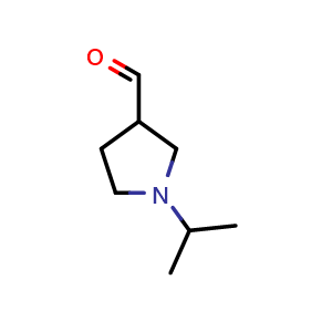 Chemical structure of 1-(propan-2-yl)pyrrolidine-3-carbaldehyde , CAS 1707386-79-5, AChemBlock S78640