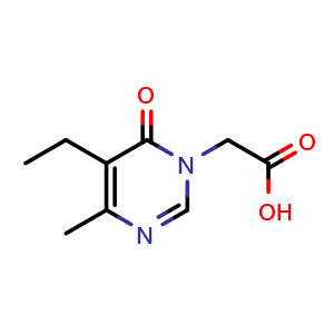 Chemical structure of 2-(5-ethyl-4-methyl-6-oxo-1,6-dihydropyrimidin-1-yl)acetic acid , CAS 1707378-89-9, AChemBlock S78641