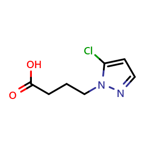 Chemical structure of 4-(5-chloro-1H-pyrazol-1-yl)butanoic acid , CAS 1707365-21-6, AChemBlock S78645