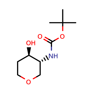 Chemical structure of tert-butyl N-[(3R,4R)-4-hydroxyoxan-3-yl]carbamate , CAS 1707290-11-6, AChemBlock S78647