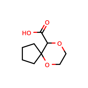Chemical structure of 6,9-dioxaspiro[4.5]decane-10-carboxylic acid , CAS 1706541-20-9, AChemBlock S78651