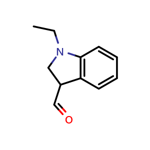 Chemical structure of 1-ethyl-2,3-dihydro-1H-indole-3-carbaldehyde , CAS 1706463-83-3, AChemBlock S78652