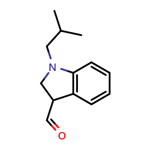 Chemical structure of 1-(2-methylpropyl)-2,3-dihydro-1H-indole-3-carbaldehyde , CAS 1706451-00-4, AChemBlock S78660