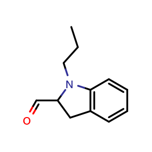 Chemical structure of 1-propyl-2,3-dihydro-1H-indole-2-carbaldehyde , CAS 1706450-06-7, AChemBlock S78662