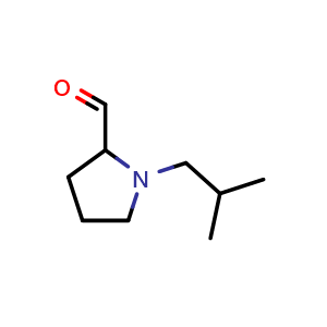 Chemical structure of 1-(2-methylpropyl)pyrrolidine-2-carbaldehyde , CAS 1706439-05-5, AChemBlock S78669