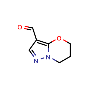 Chemical structure of 5H,6H,7H-pyrazolo[3,2-b][1,3]oxazine-3-carbaldehyde , CAS 1706433-45-5, AChemBlock S78673
