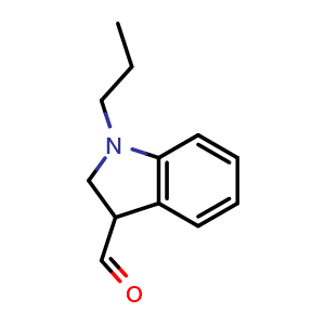 Chemical structure of 1-propyl-2,3-dihydro-1H-indole-3-carbaldehyde , CAS 1706432-77-0, AChemBlock S78674