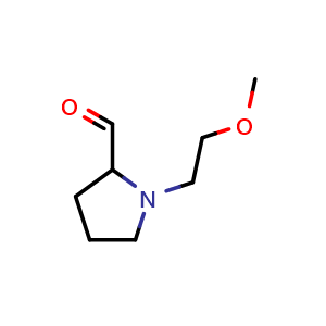 Chemical structure of 1-(2-methoxyethyl)pyrrolidine-2-carbaldehyde , CAS 1706432-74-7, AChemBlock S78675