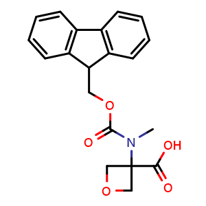 Chemical structure of 3-[9H-fluoren-9-ylmethoxycarbonyl(methyl)amino]oxetane-3-carboxylic acid , CAS 1695443-84-5, AChemBlock S78706