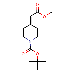 Chemical structure of tert-butyl 4-(2-methoxy-2-oxoethylidene)piperidine-1-carboxylate , CAS 169206-65-9, AChemBlock S78716