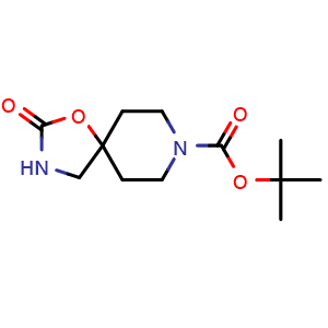 Chemical structure of tert-butyl 2-oxo-1-oxa-3,8-diazaspiro[4.5]decane-8-carboxylate , CAS 169206-55-7, AChemBlock S78717