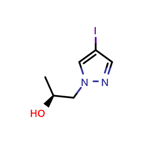 Chemical structure of (2S)-1-(4-iodo-1H-pyrazol-1-yl)propan-2-ol , CAS 1690165-47-9, AChemBlock S78722