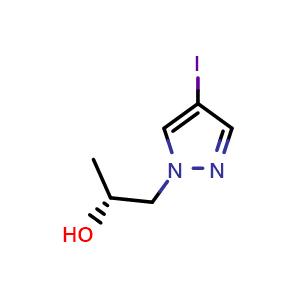Chemical structure of (2R)-1-(4-iodo-1H-pyrazol-1-yl)propan-2-ol , CAS 1689859-13-9, AChemBlock S78724