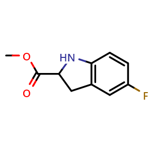 Chemical structure of methyl 5-fluoroindoline-2-carboxylate , CAS 167631-82-5, AChemBlock S78742