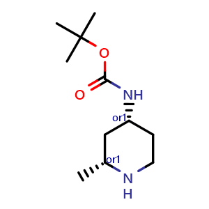 Chemical structure of tert-butyl N-[cis-2-methylpiperidin-4-yl]carbamate , CAS 1657033-42-5, AChemBlock S78779