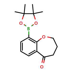 Chemical structure of 9-(tetramethyl-1,3,2-dioxaborolan-2-yl)-2,3,4,5-tetrahydro-1-benzoxepin-5-one , CAS 1655495-96-7, AChemBlock S78785