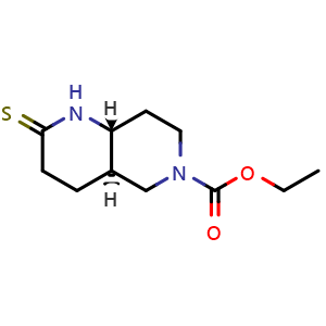Chemical structure of ethyl (4aR,8aR)-rel-2-sulfanylidene-decahydro-1,6-naphthyridine-6-carboxylate , CAS 1644283-96-4, AChemBlock S78814