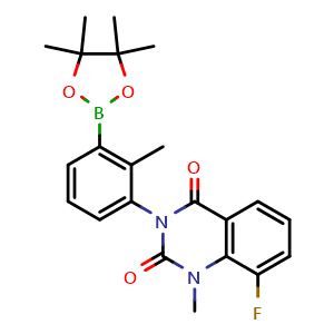 Chemical structure of (3S)-8-Fluoro-1-methyl-3-[2-methyl-3-(4,4,5,5-tetramethyl-1,3,2-dioxaborolan-2-yl)phenyl]-2,4(1H,3H)-quinazolinedione , CAS 1643446-65-4, AChemBlock S78823