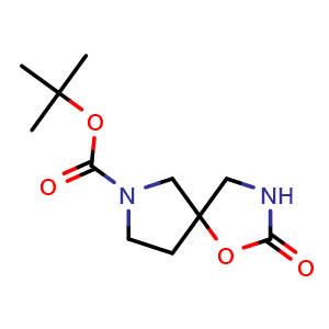 Chemical structure of tert-butyl 2-oxo-1-oxa-3,7-diazaspiro[4.4]nonane-7-carboxylate , CAS 1642899-83-9, AChemBlock S78831