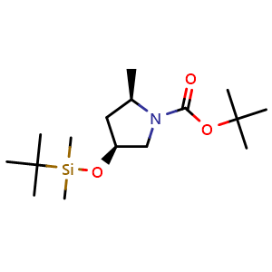 Chemical structure of tert-butyl (2R,4S)-4-[tert-butyl(dimethyl)silyl]oxy-2-methyl-pyrrolidine-1-carboxylate , CAS 1642786-63-7, AChemBlock S78832